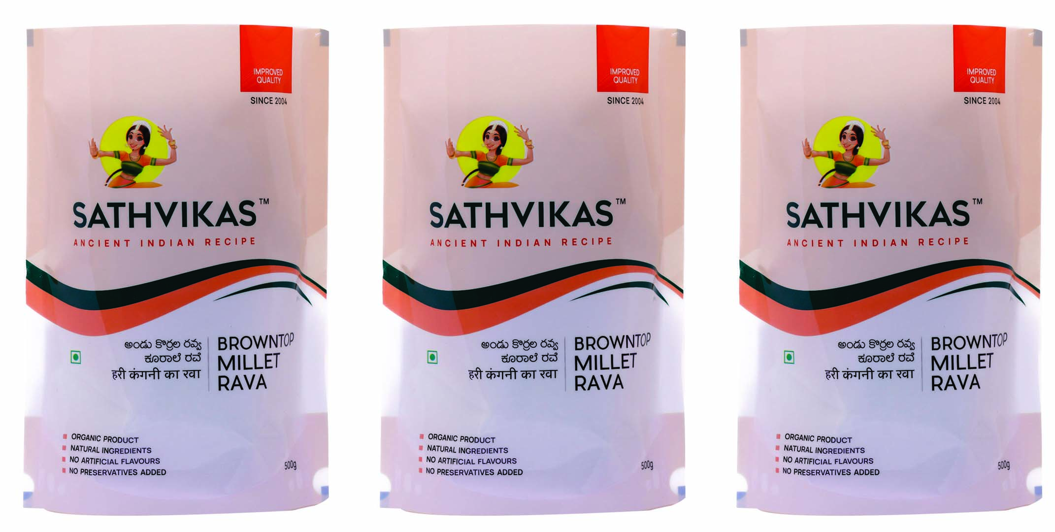 Sathvikas Andu Korralu / Brown Top Millet Ravva (500 grams) Pack Of 3.